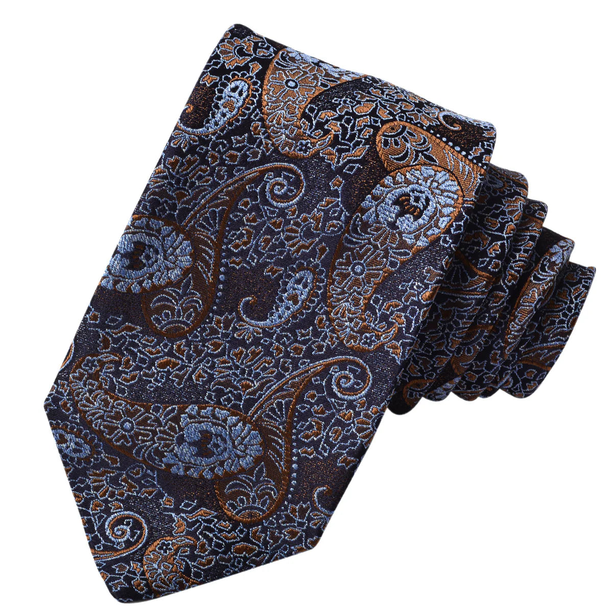 DION SILK TIE - LIGHT BLUE/BROWN FLORAL PAISLEY