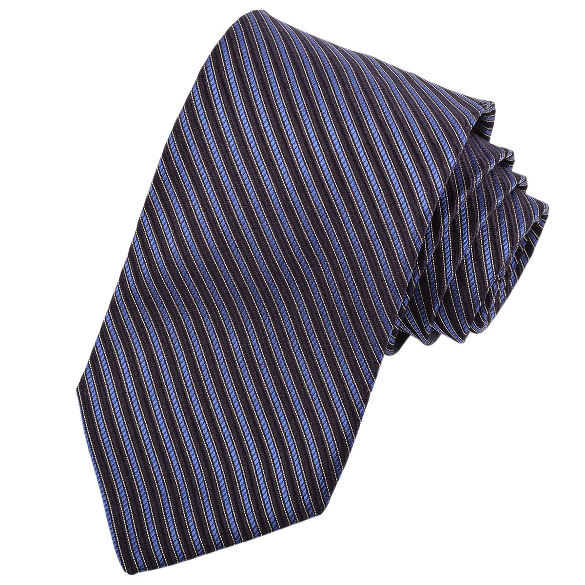 DION SILK TIE - NAVY & FRENCH BLUE SMALL STRIPE