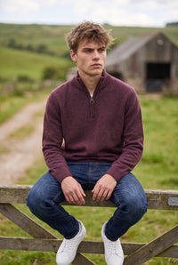 BARBOUR HOLDEN HALF ZIP KNITTED JUMPER - RUBY MARL