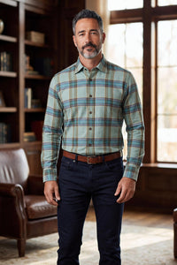 CALDER CARMEL MEN'S SHIRT - LUXE MELANGE TWILL COLOR SATURATED TARTAN - OLIVE