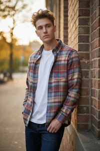 HARTFORD MEN'S COTTON CHINO PLAID SHIRT - COPPER