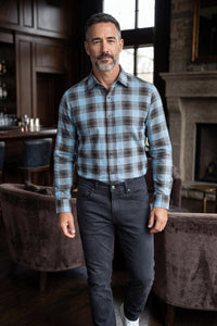 CALDER CARMEL MEN'S SHIRT - LUXE 80'S 2PLY MELANGE BRUSHED OXFORD - DENIM