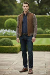 PAUL & SHARK - WOOL/CASHMERE HYBRID JACKET WITH AQUA SUEDE - TOBACCO