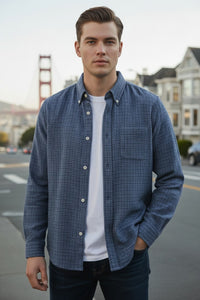 BUTTON DOWN SPORT SHIRT - BLUE HOUNDSTOOTH CHECK