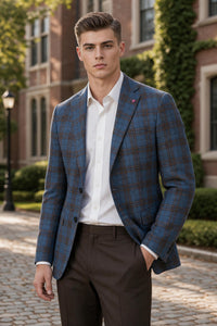 SARTORIA PARTENOPEA SPORT COAT - NAVY WITH OLIVE CHECK