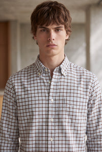 ALAN PAINE MIRFIELD SPORT SHIRT -  LIGHT BLUE/BROWN CHECK