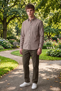 HARTFORD MEN'S COTTON BRUSHED GINGHAM SHIRT - CHOCOLATE