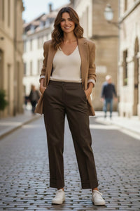 VIA MASINI 80 WOMEN'S STRAIGHT LEG CUFF TROUSER - TESTA DI MORO
