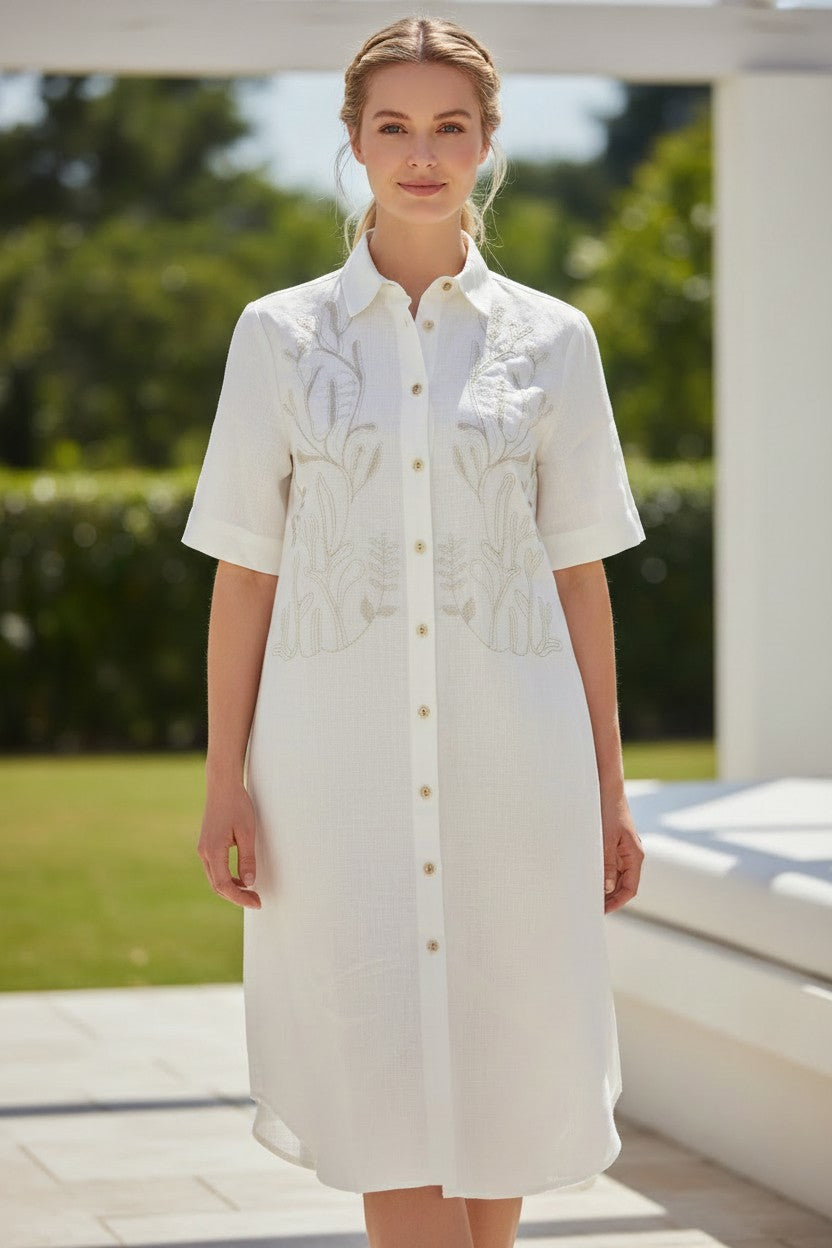 VLT'S BY VALENTINA'S EMBROIDERED DRESS - BEIGE