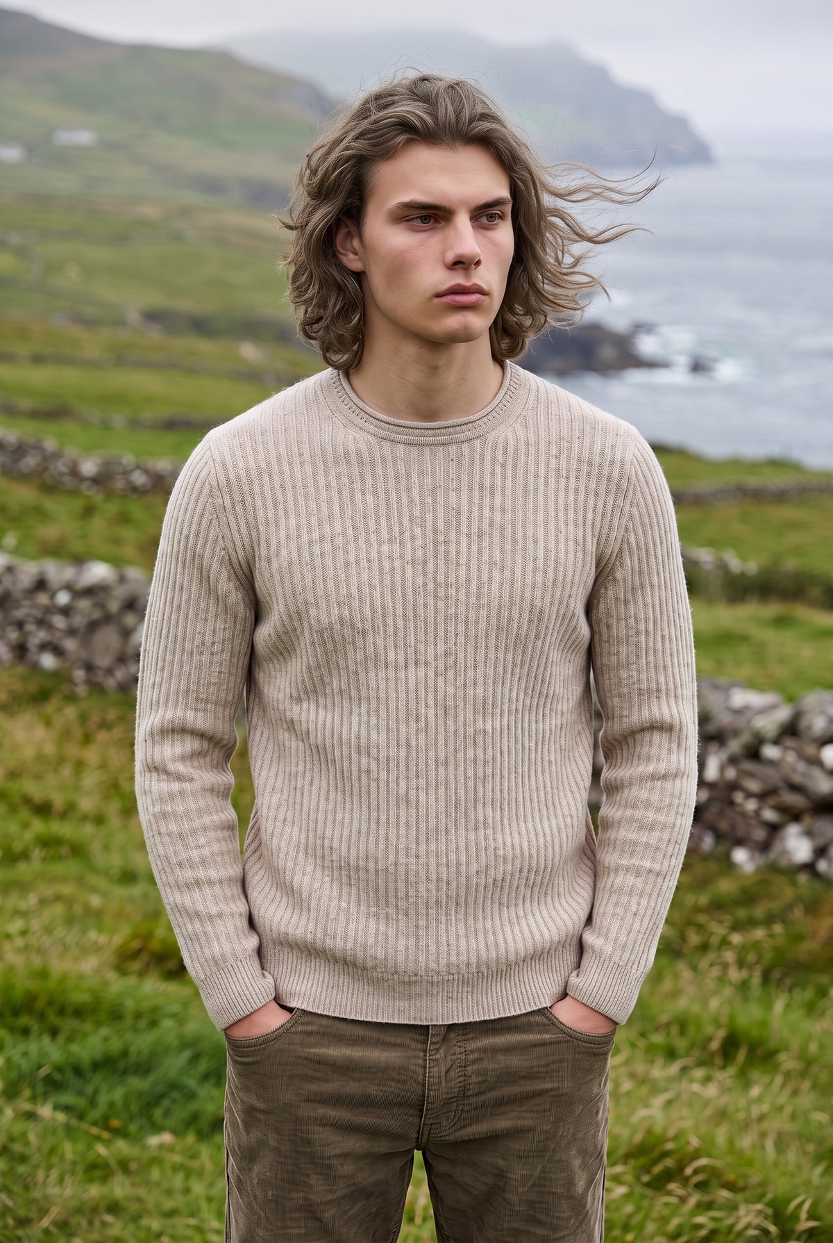 INIS MEAIN ROLLED EDGE CREWNECK SWEATER - IVORY