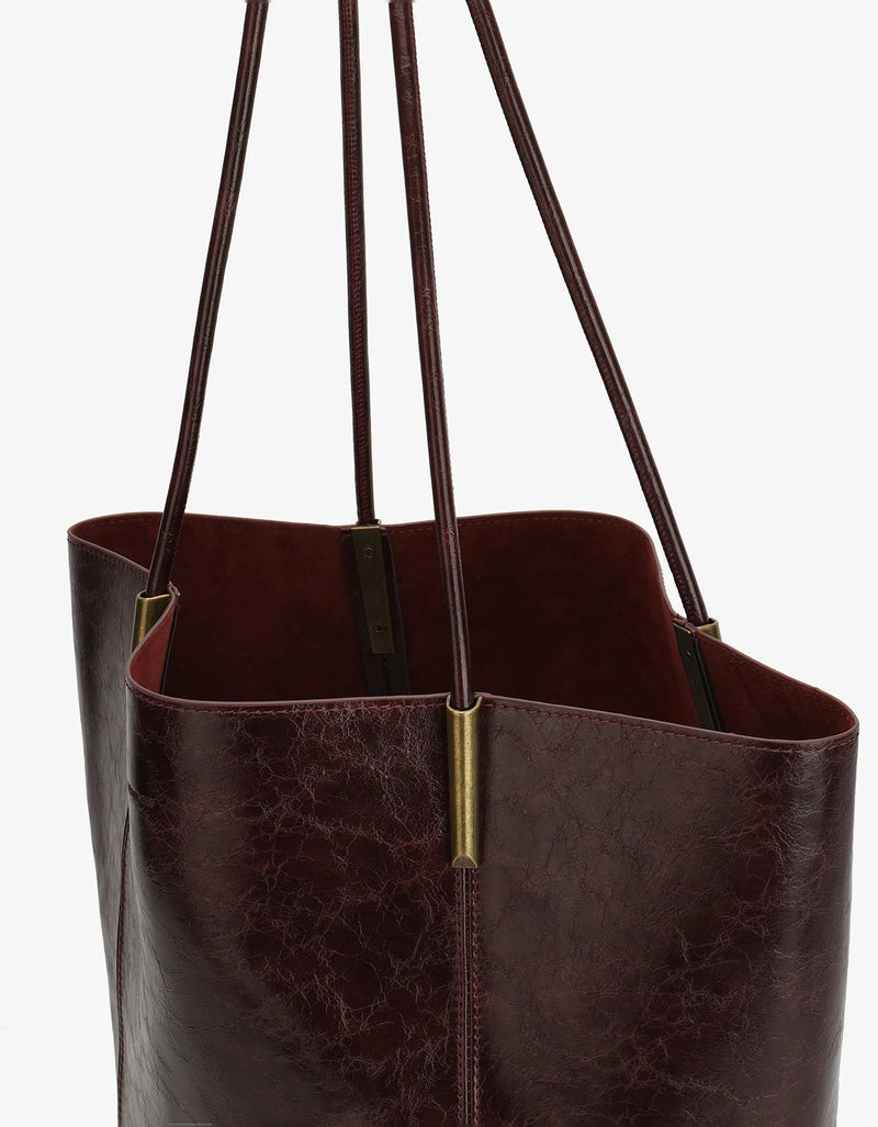 REMI/REID AKIMBO NORTH SOUTH WAXED TOTE BAG - OXBLOOD
