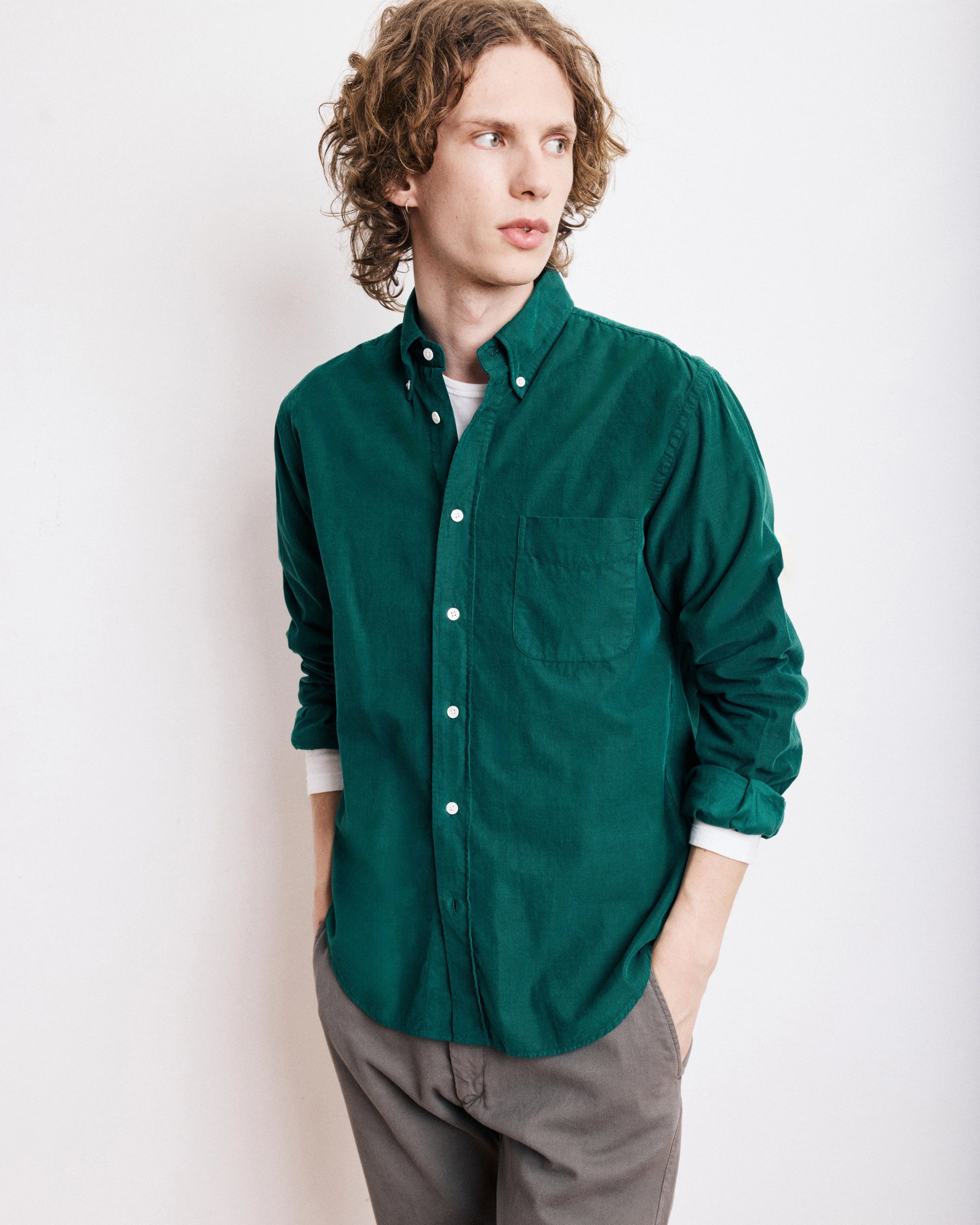 HARTFORD MEN'S CASUAL CORDUROY SHIRT - EMERALD