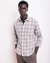 HARTFORD MEN'S CASUAL LIGHT FLANNEL PLAID SHIRT - GREY & NATURAL
