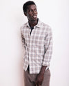 HARTFORD MEN'S CASUAL LIGHT FLANNEL PLAID SHIRT - GREY & NATURAL