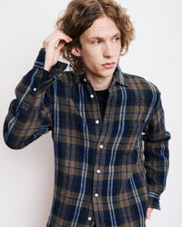 HARTFORD MEN'S CASUAL DOUBLE FACE FLANNEL TARTAN SHIRT - ARMY & NAVY