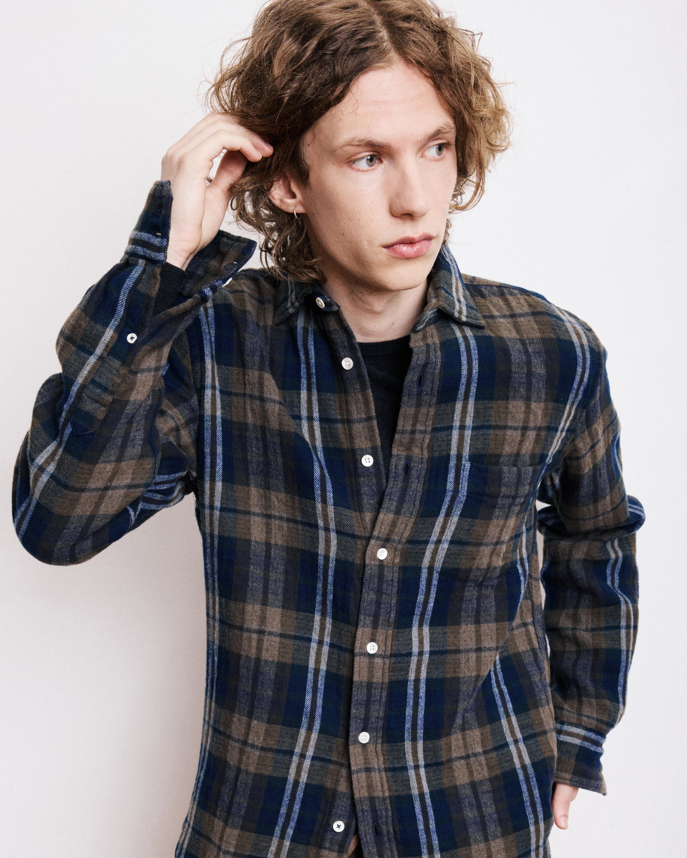 HARTFORD MEN'S CASUAL DOUBLE FACE FLANNEL TARTAN SHIRT - ARMY & NAVY