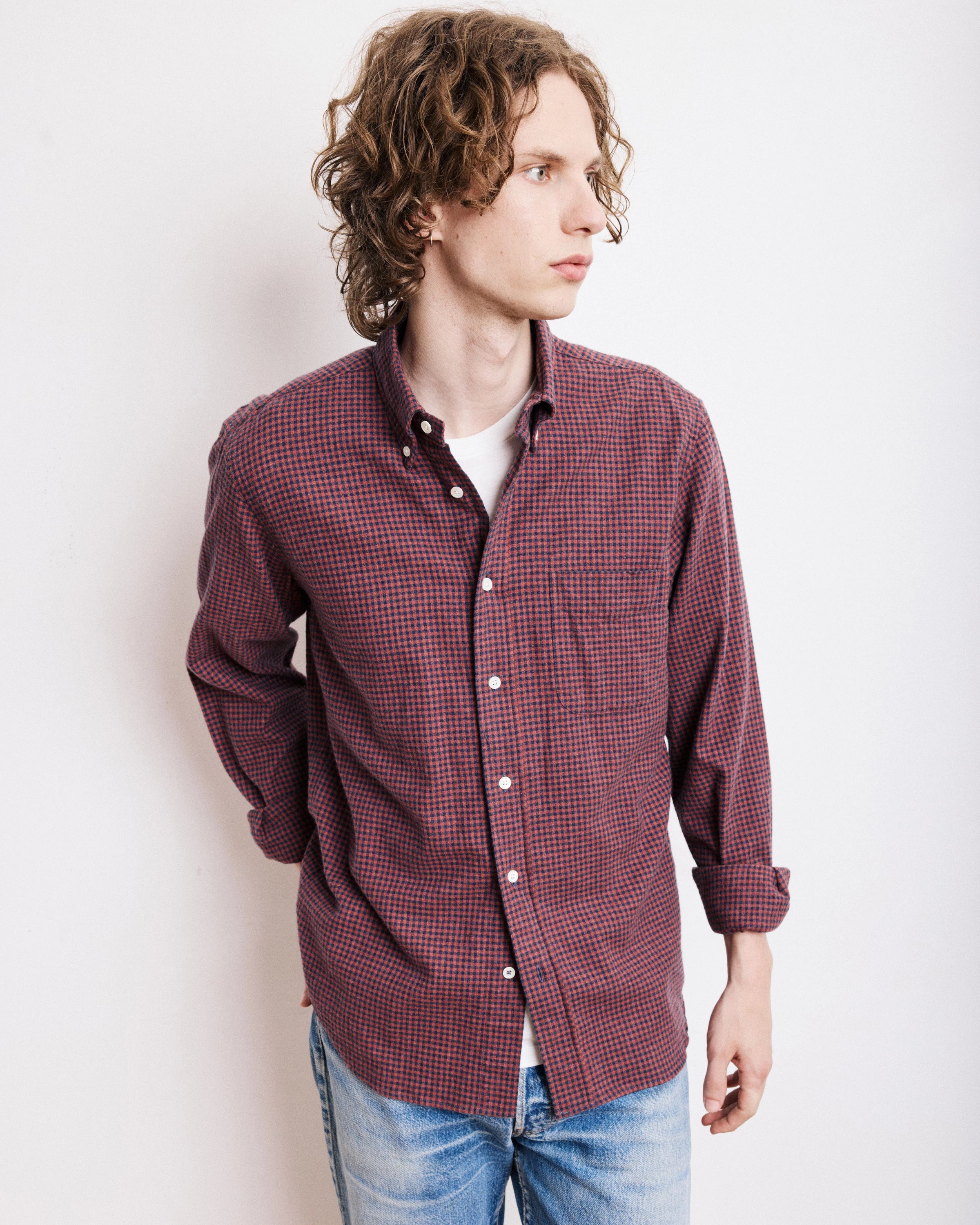 HARTFORD MEN'S CASUAL GINGHAM SHIRT - NAVY & RED