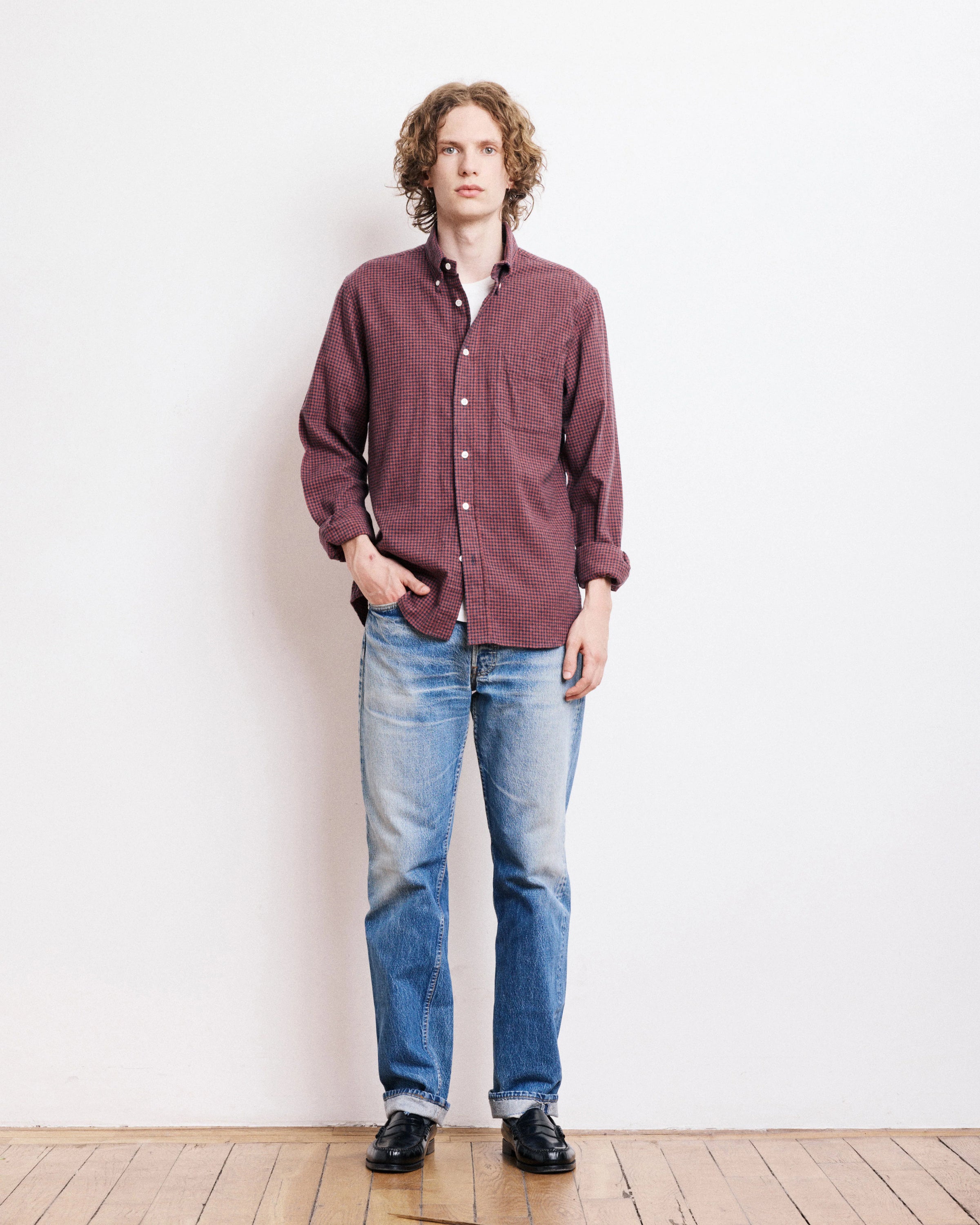 HARTFORD MEN'S CASUAL GINGHAM SHIRT - NAVY & RED