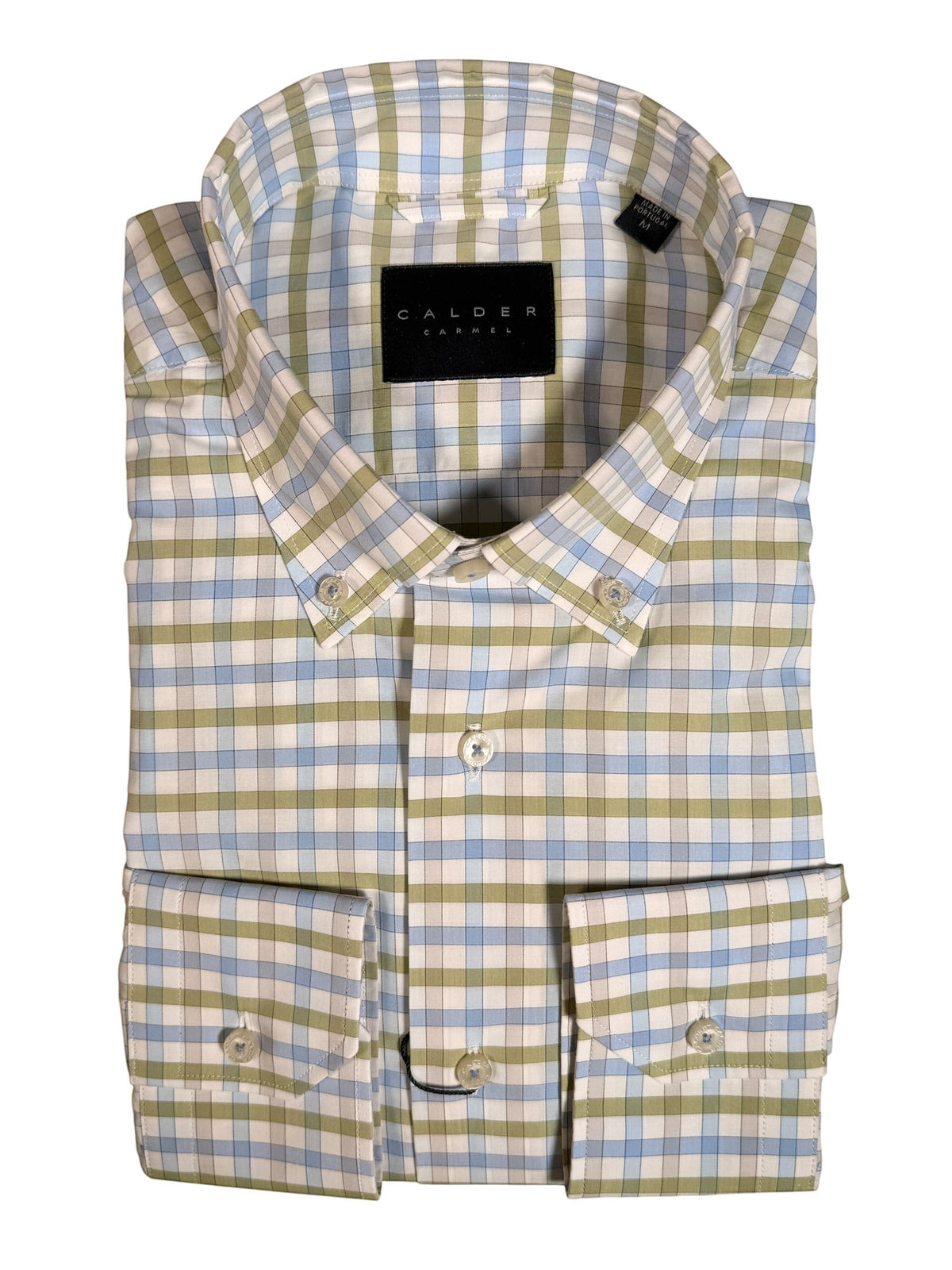 Button Down SF CALDER CARMEL men's blue and green framed check 100% cotton button-down shirt.