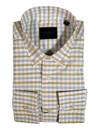 Button Down SF CALDER CARMEL men's blue and green framed check 100% cotton button-down shirt.