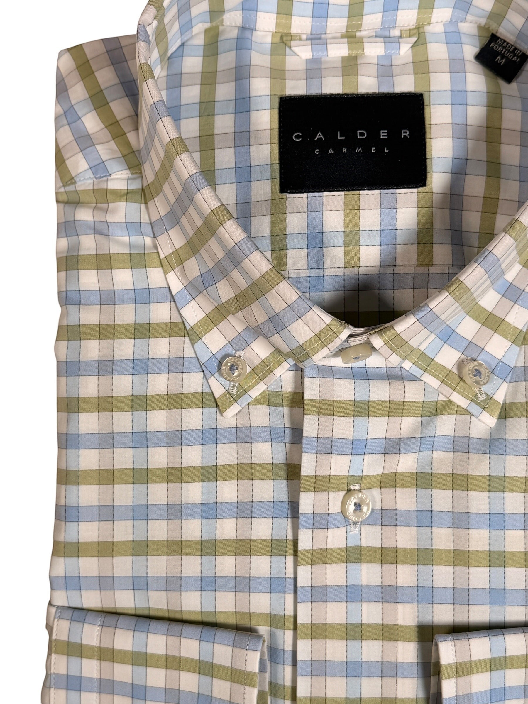 Button Down SF men's blue and green framed check 100% cotton button-down shirt. Newport tailored fit with Buckley collar.