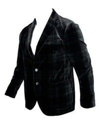 Button Down SF men's black and green plaid velvet Ventana jacket, 100% cotton, designed in Carmel, California.