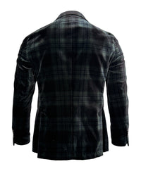 Button Down SF men's forest green plaid velvet jacket, 100% cotton, designed in Carmel, California.