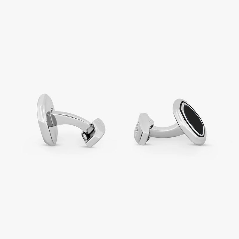 TATEOSSIAN CUFF LINKS - WHITE BRONZE PLATED OCTAGON BLACK ONYX