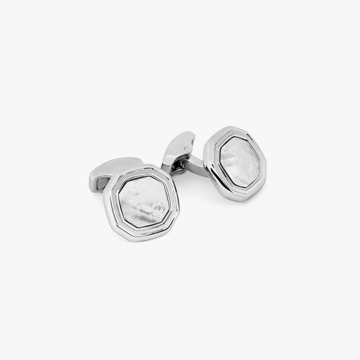 TATEOSSIAN CUFF LINKS - OCTAGON SEMI-PRECIOUS CUFFLINKS IN WHITE BRONZE & WHITE MOTHER OF PEARL