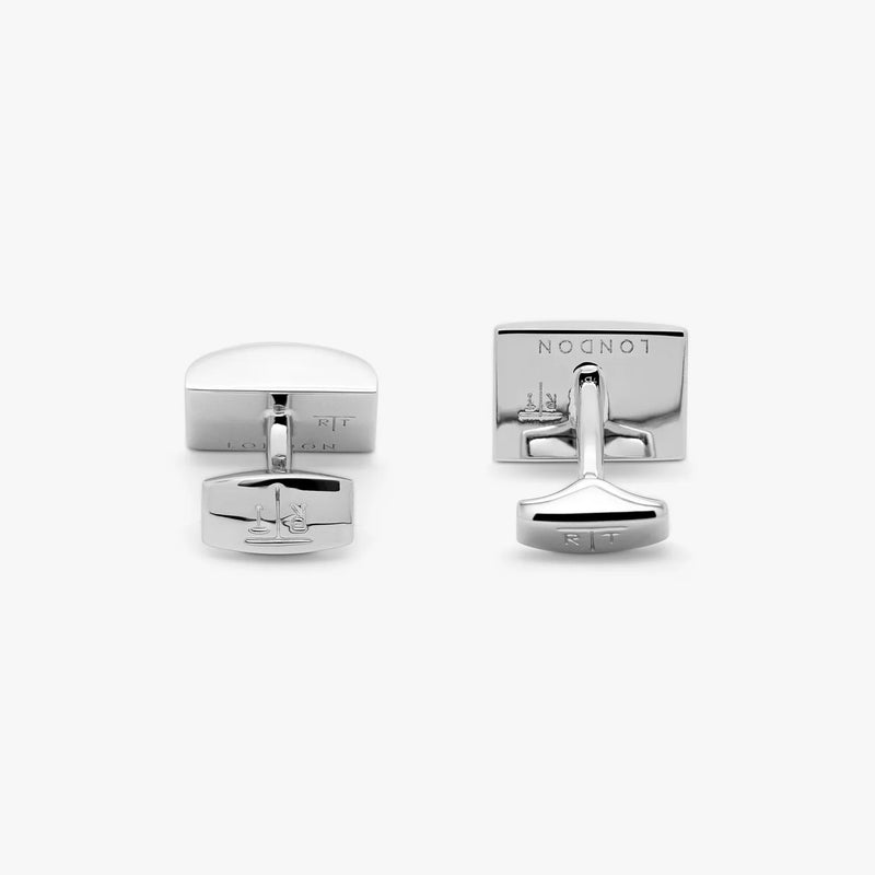 TATEOSSIAN CUFF LINKS - D SHAPED WITH BLACK CARBON FIBRE IN PALLADIUM