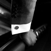 TATEOSSIAN CUFF LINKS - CARBON TABLET CUFFLINKS WITH PALLADIUM PLATED & CARBON FIBRE