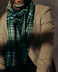 JOSHUA ELLIS CASHMERE SCARF - GREEN/GREY SHADOW PLAID