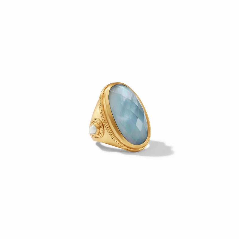 JULIE VOS CANNES STATEMENT RING - IRIDESCENT CHALCEDONY BLUE