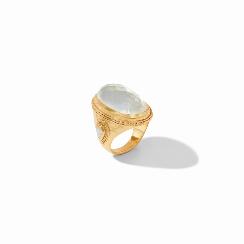 JULIE VOS CANNES STATEMENT RING - IRIDESCENT CHALCEDONY BLUE
