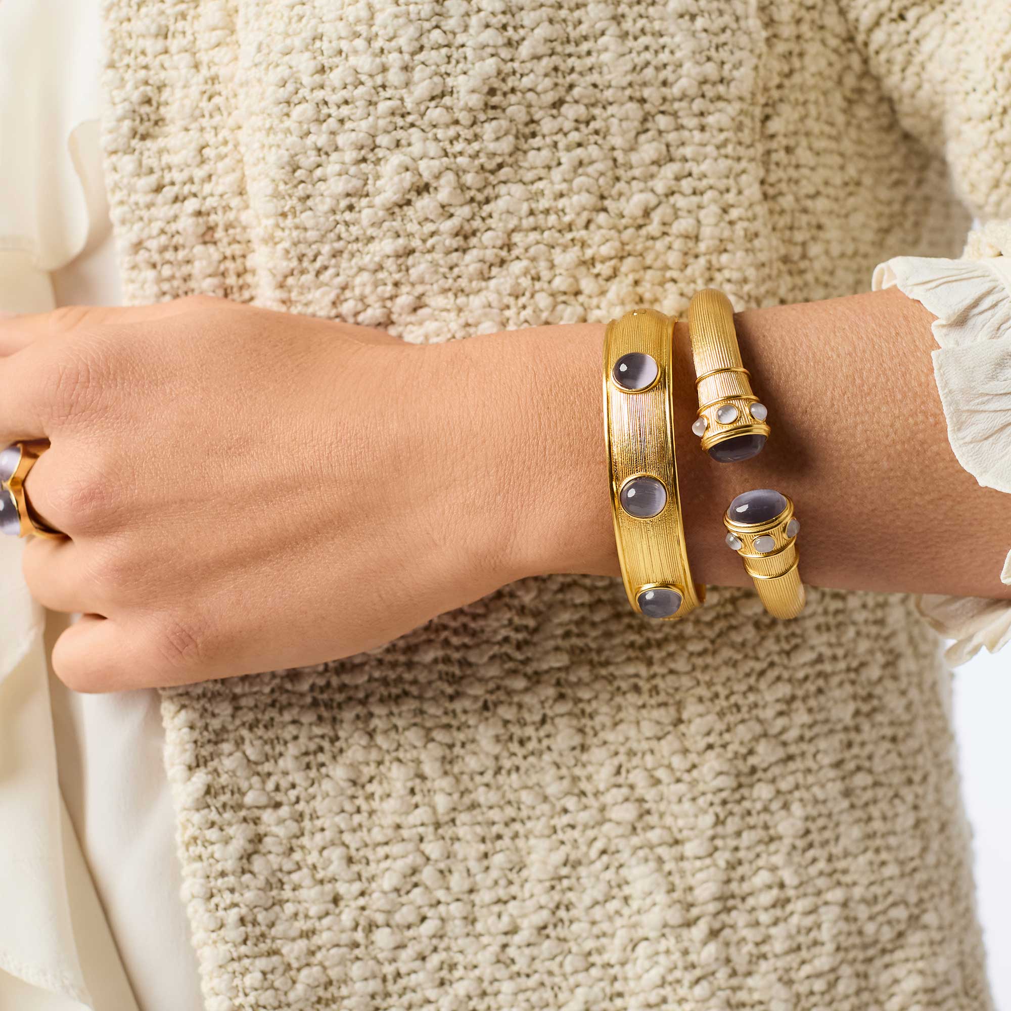 JULIE VOS COBBLESTONE DEMI CUFF - BLUE CAT'S EYE