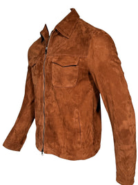 Button Down SF men's chestnut suede zip jacket with chest and side pockets, made in Italy.