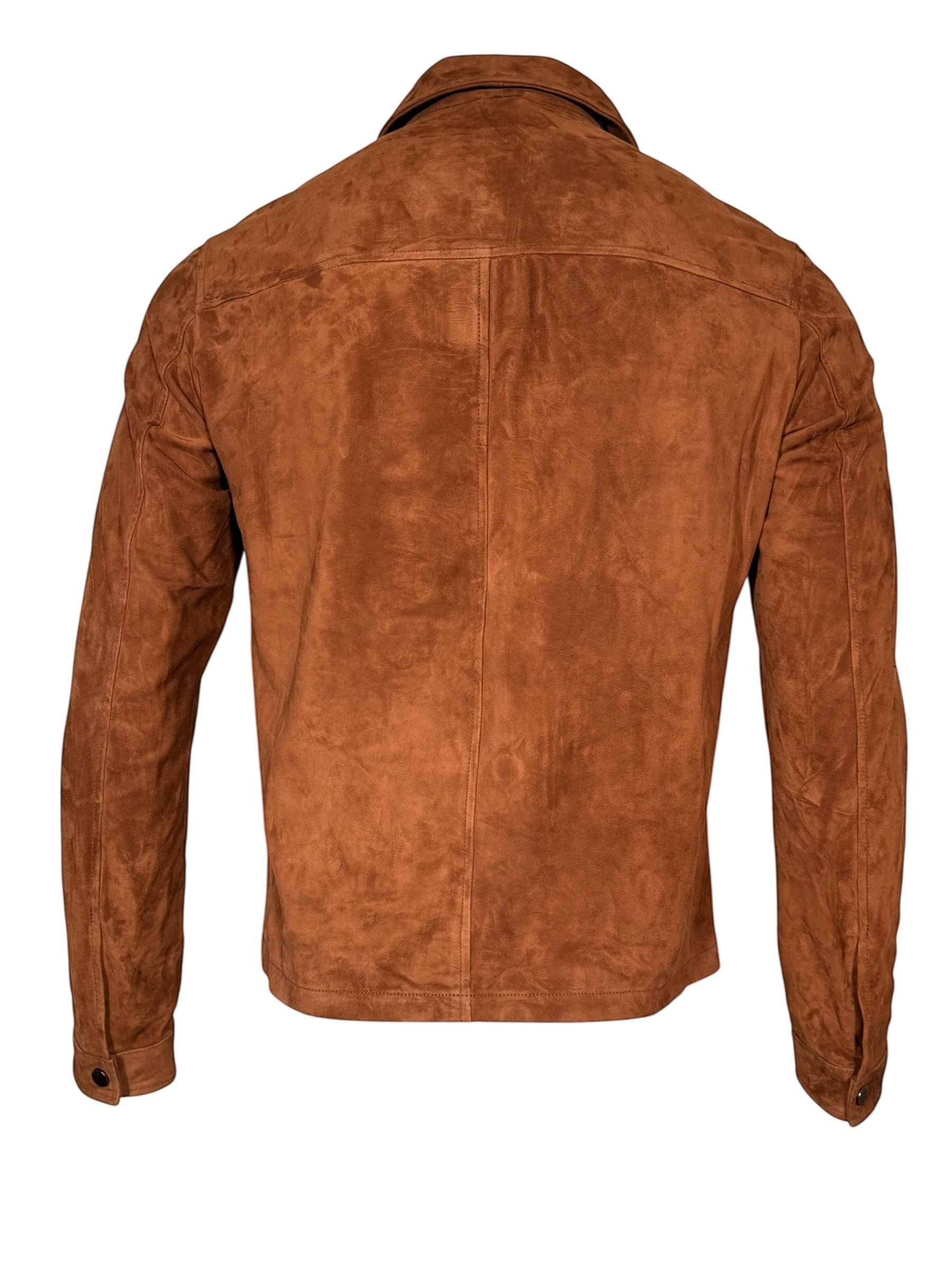 Button Down SF men's chestnut suede zip jacket with collar and button cuffs. Made in Italy.