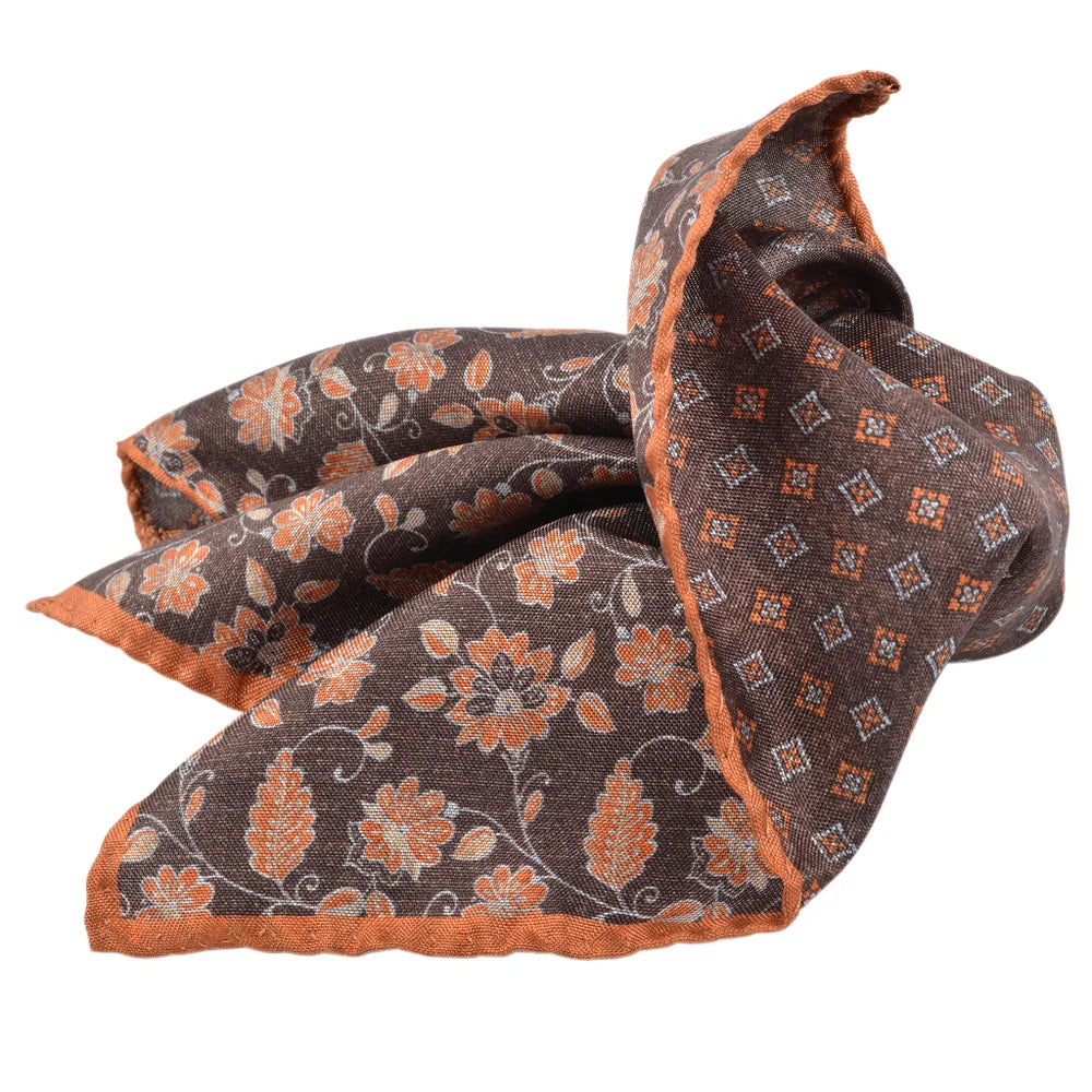 DION SILK DOUBLE-SIDED POCKET SQUARE - JAVA FLORAL VINE/DIAMOND NEAT