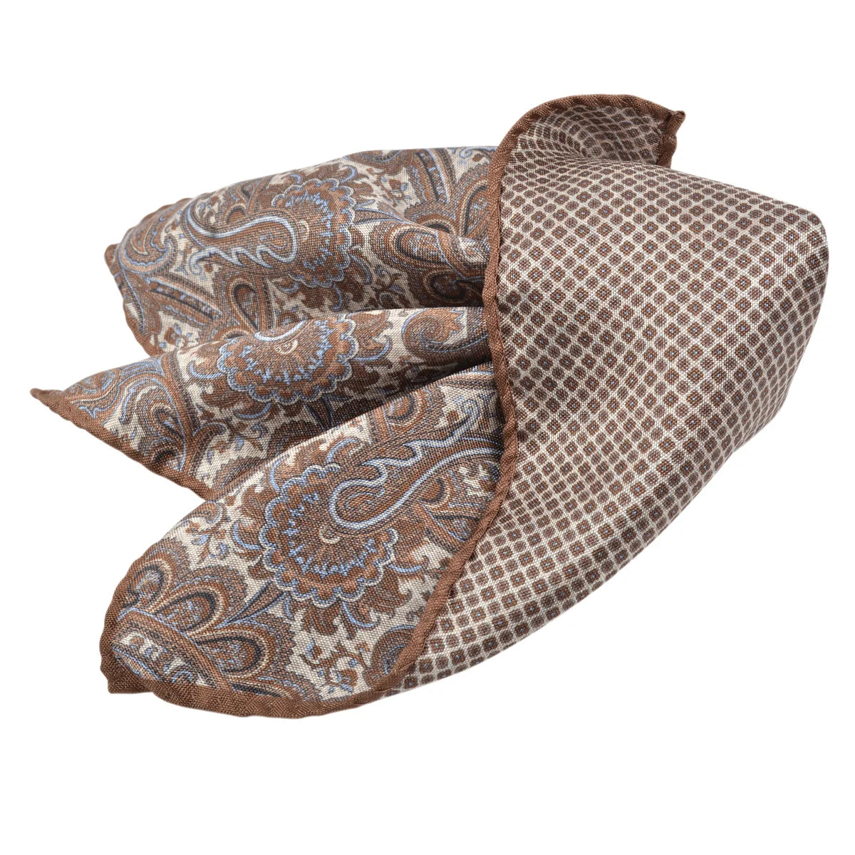 DION SILK DOUBLE-SIDED POCKET SQUARE - COCOA PAISLEY/MICRO NEAT