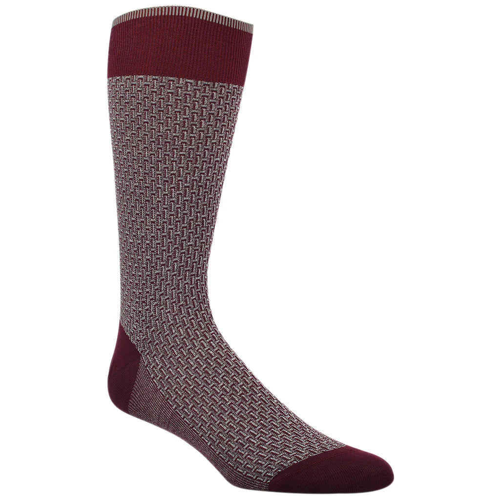 DION MID-CALF MEN'S SOCK - BASKETWEAVE - WINE