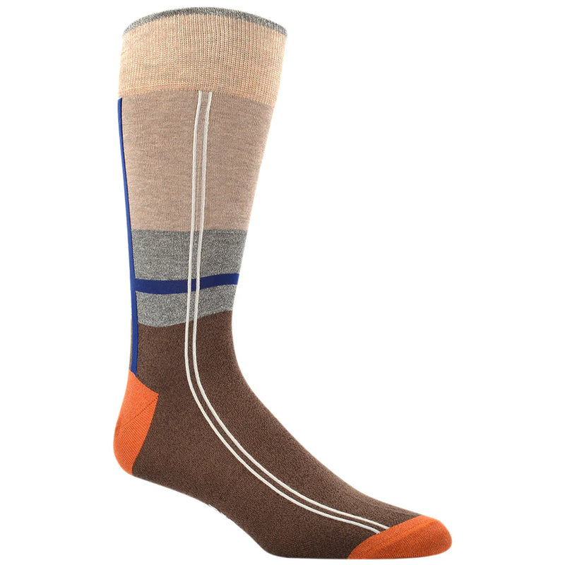 DION MID-CALF MEN'S SOCK - COLOR BLOCK PLAID - MOCHA