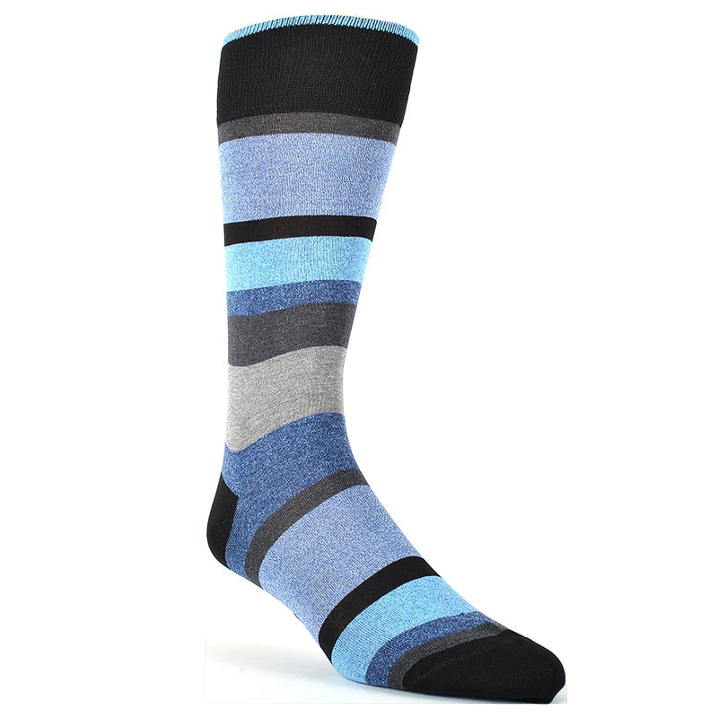 DION MID-CALF MEN'S SOCK - MULTI-BAR STRIPE - BLUE/GREY