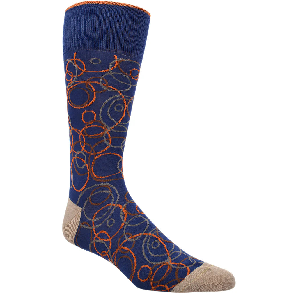 DION MID-CALF MEN'S SOCK - GRAPHIC CIRCLES - INDIGO