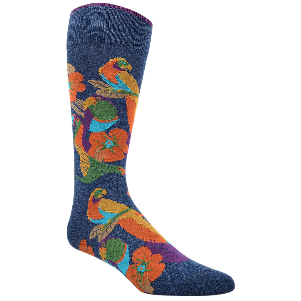 DION MID-CALF MEN'S SOCK - TROPICAL TUCAN - DARK DENIM