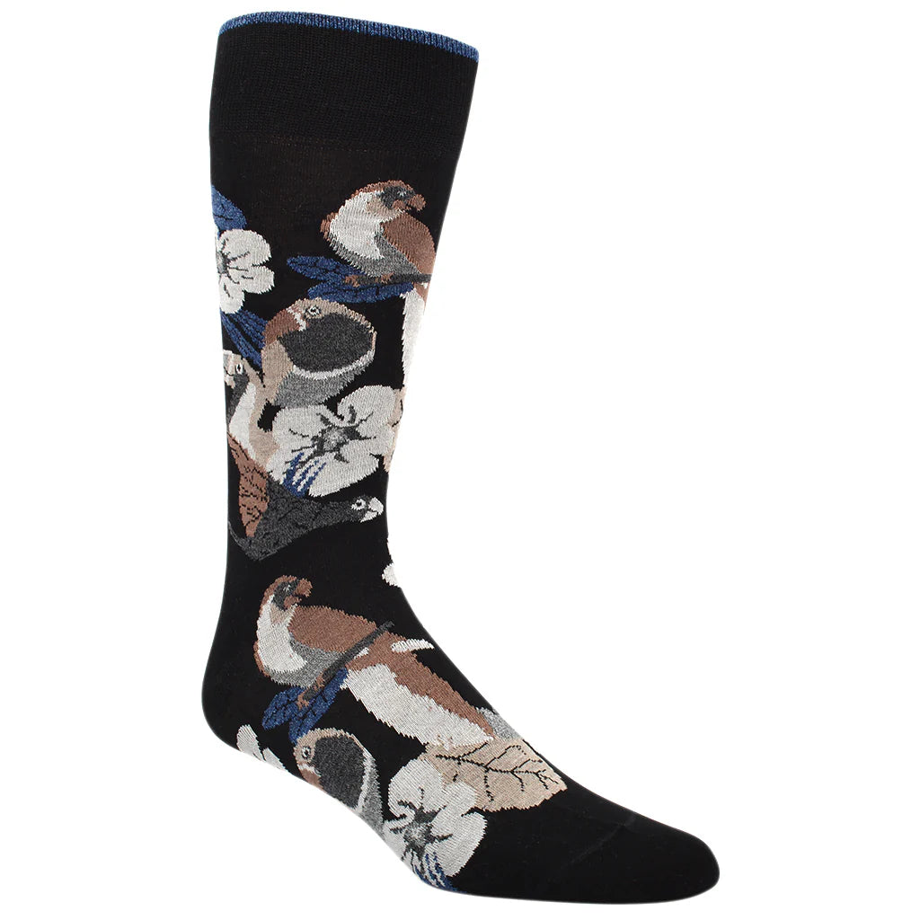 DION MID-CALF MEN'S SOCK - TROPICAL TUCAN - BLACK