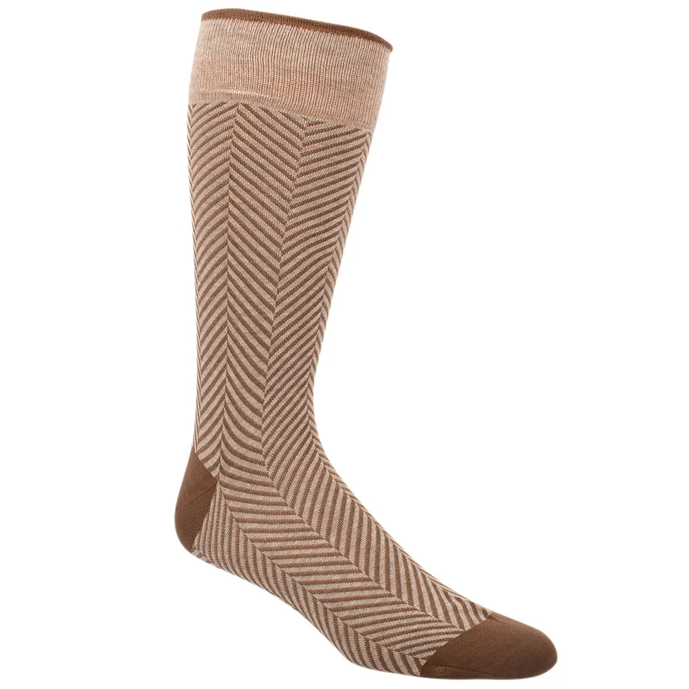 DION MID-CALF MEN'S SOCK - HERRINGBONE - TAN