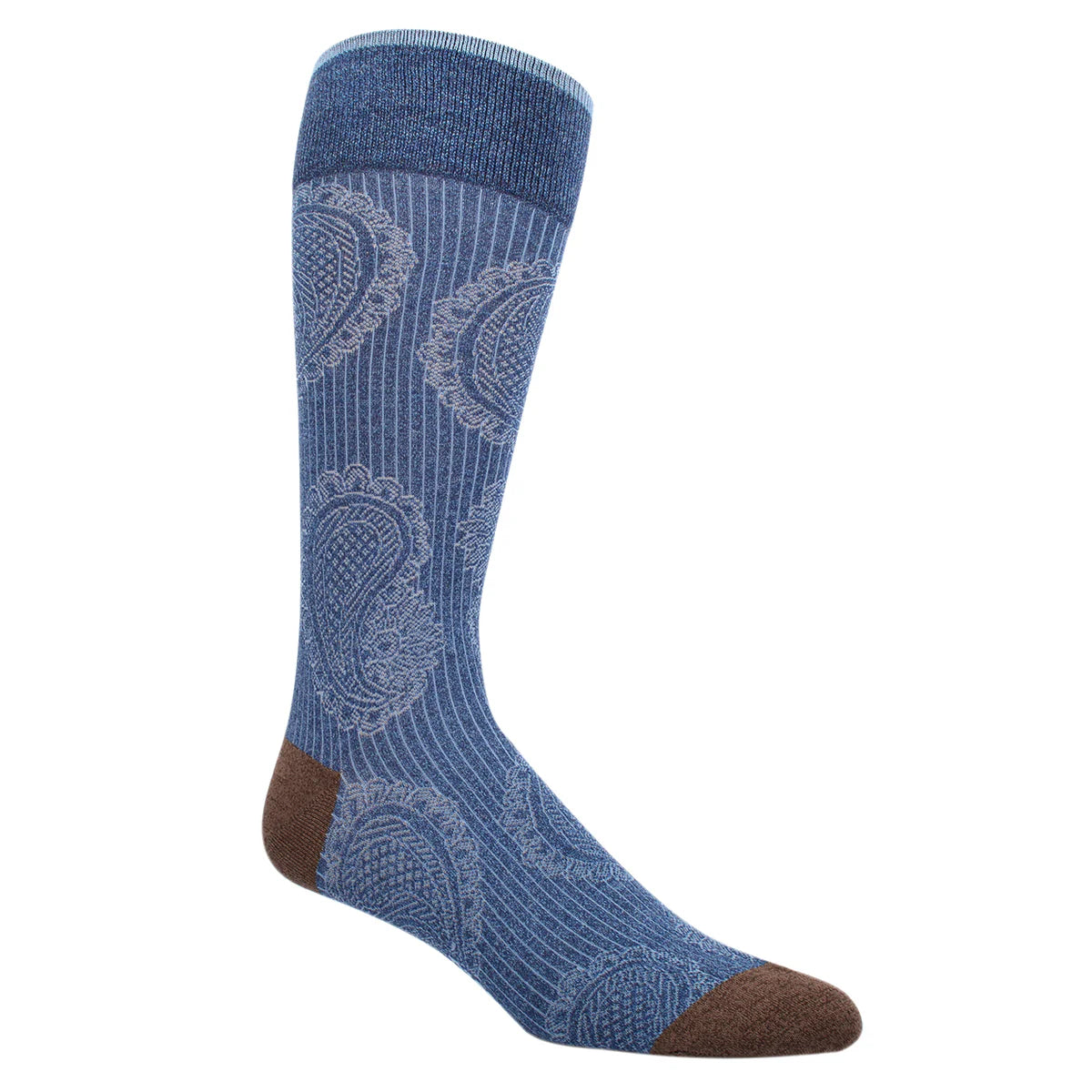 DION MID-CALF MEN'S SOCK - PAISLEY STRIPE - DARK DENIM