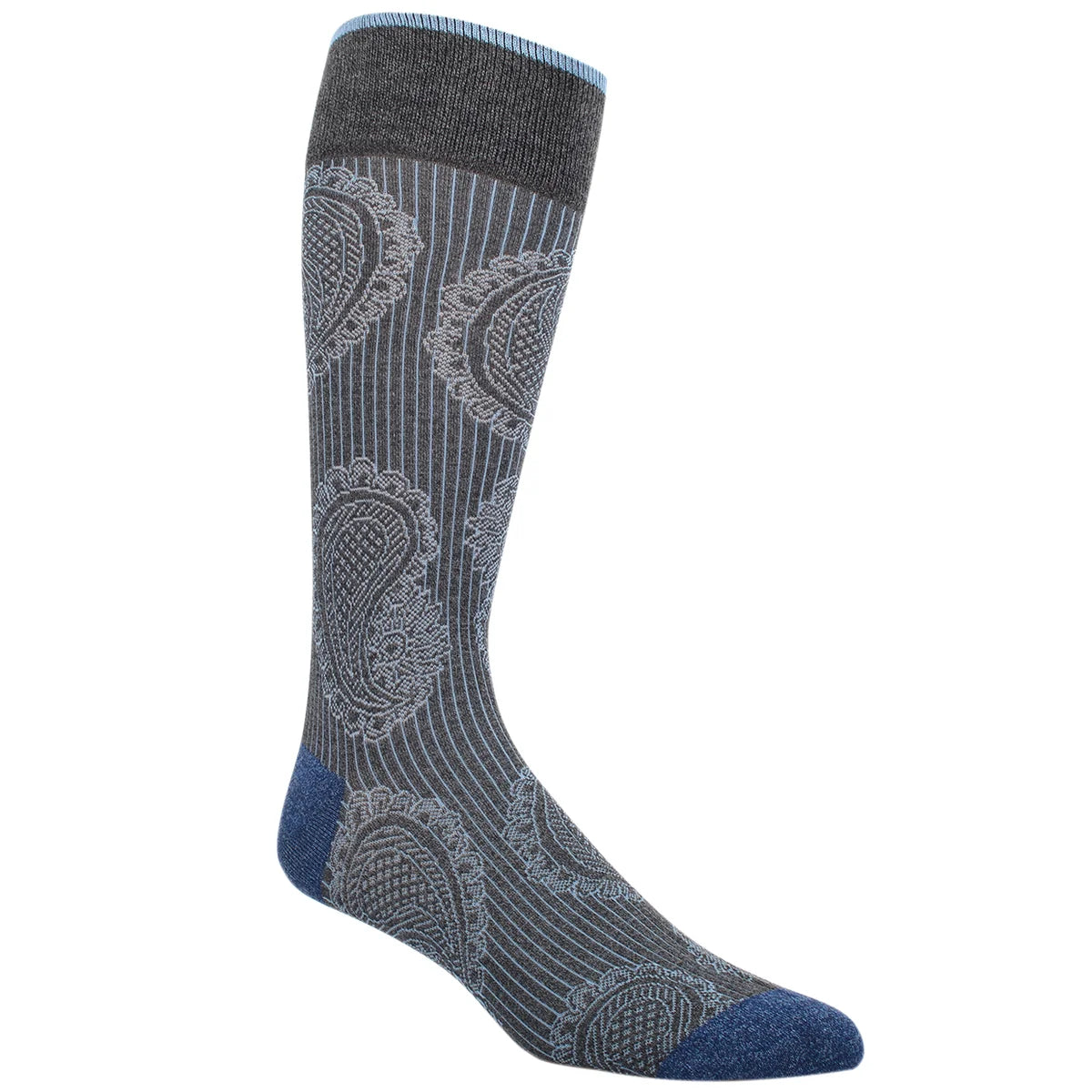 DION MID-CALF MEN'S SOCK - PAISLEY STRIPE - DARK GREY
