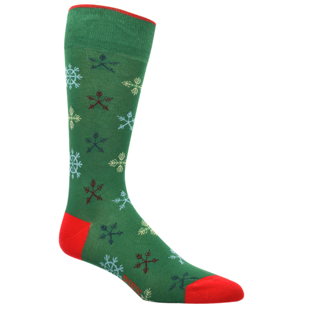 DION MID-CALF MEN'S SOCK - SNOWFLAKE - GREEN