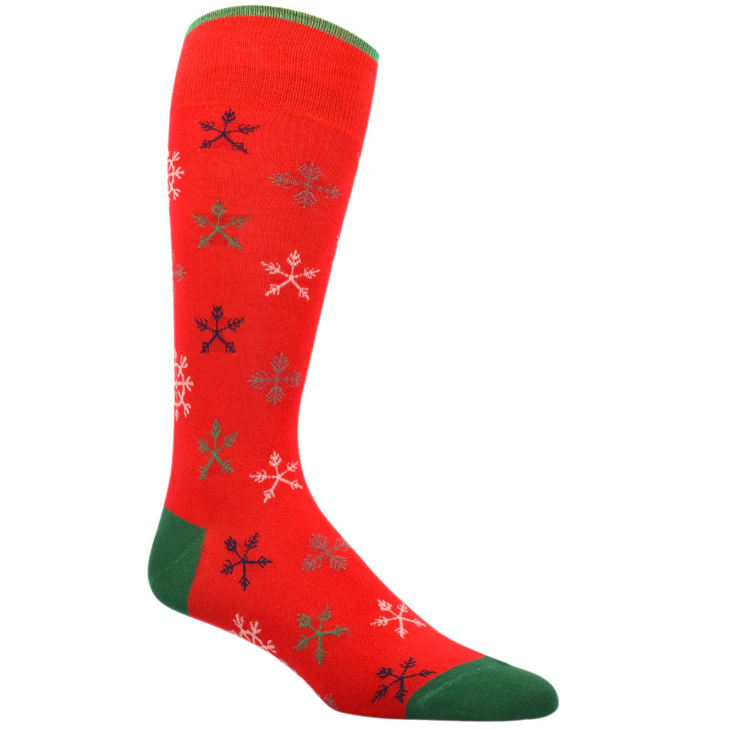 DION MID-CALF MEN'S SOCK - SNOWFLAKE - RED
